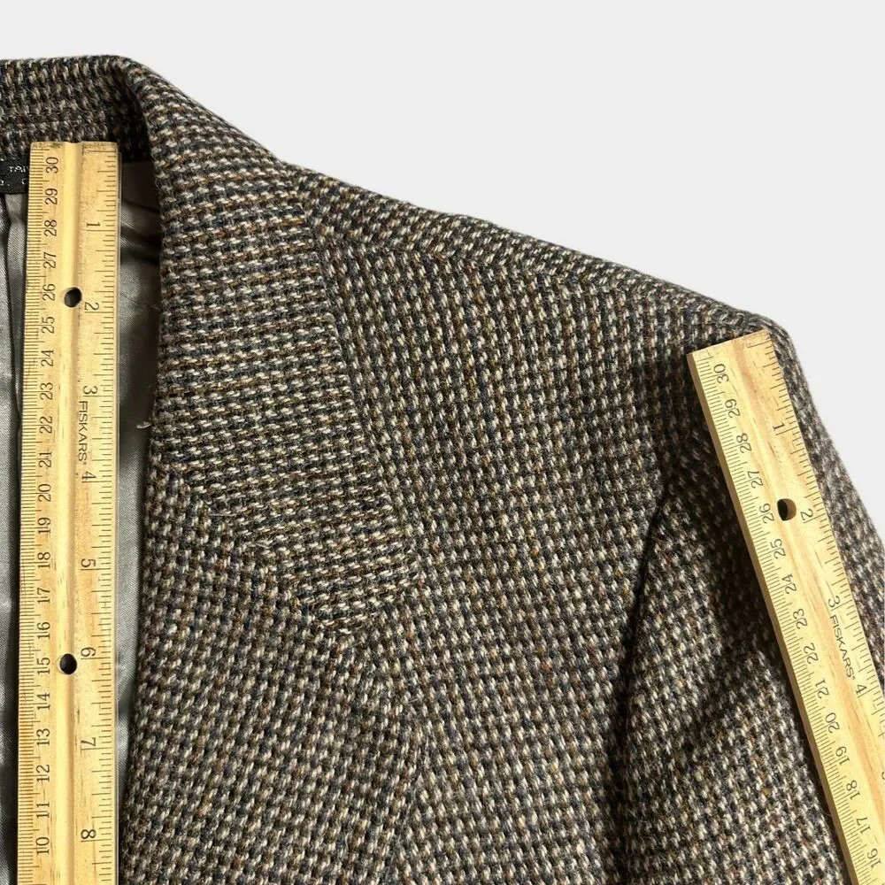 Vintage TWEED WOOL Men’s Blazer 40L Gray Sport Coat Two‑Button Jacket Brown